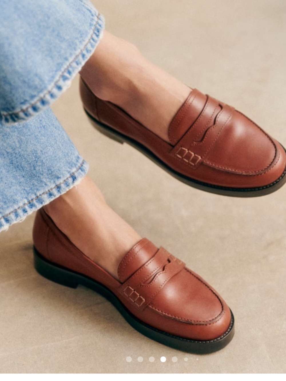 Sezane Chestnut Brown Leather Penny Loafers Brand New